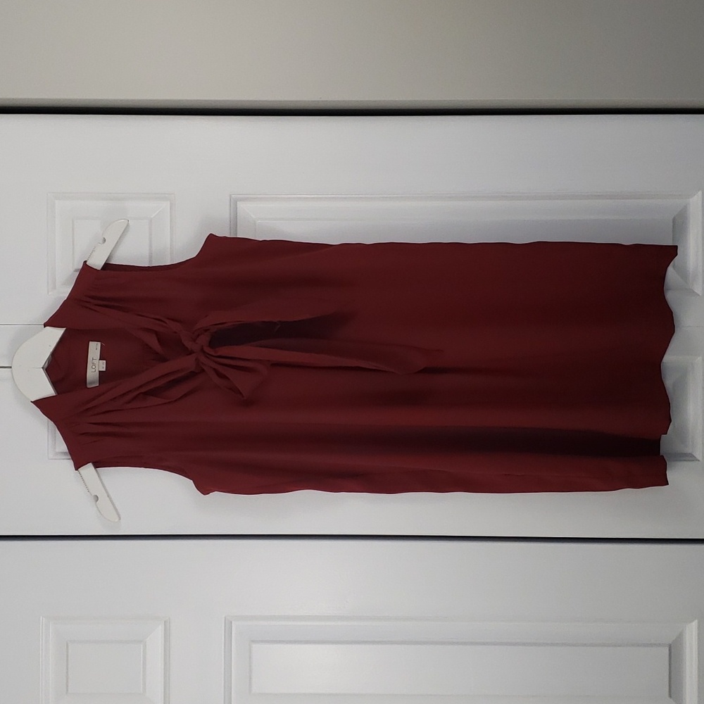 LOFT Petite Sleeveless Tie Neck Ruby Red Dress